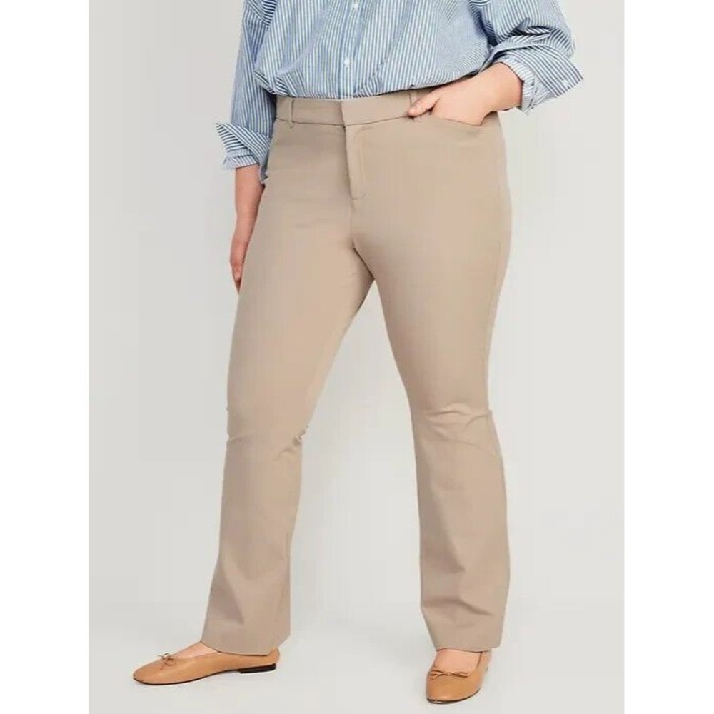 Old Navy High Rise Pixie Flare Pants Womens 18 Petite Beige Stretch NEW